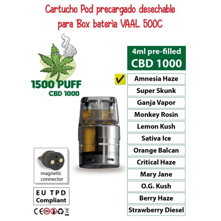 desechable pod precargado 4ml e-liquido cannabis cbd 1000 VapeoCBD.es