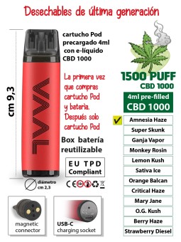 desechable bateria reutilizable + pod precargado 4ml cannabis cbd 1000