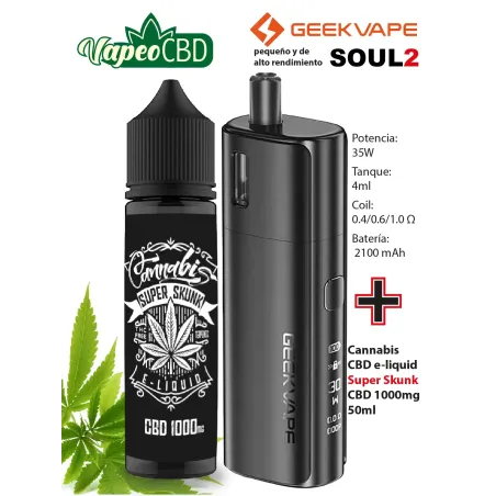 Super Skunk CBD 1000 + Geekvape Soul Pod Mod en línea en VapeoCBD.es