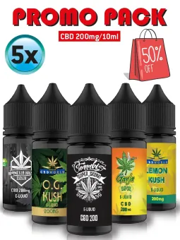 Oferta especial 5 e-líquidos de CBD sabor a marihuana en VapeoCBD.es